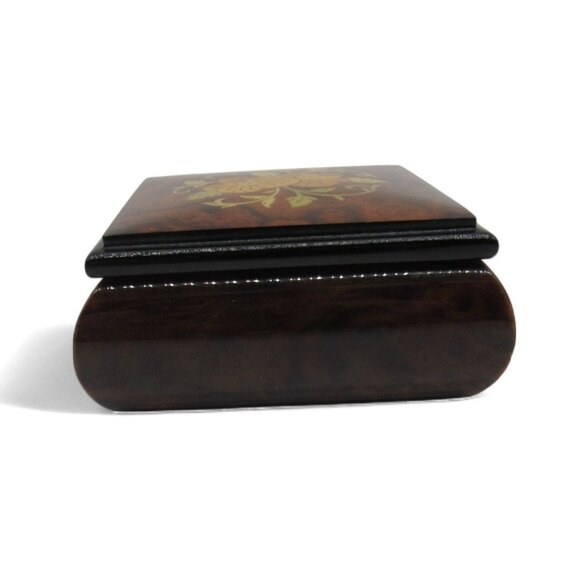 Italian WOOD JEWELRY Box with Floral Inlay And Soft Velvet Lining from Italy - Picture 2 of 11